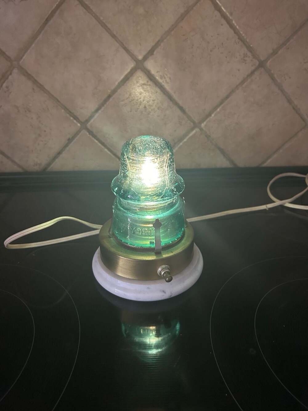 Vintage New York Glass Insulator Accent Lamp on Marble Base